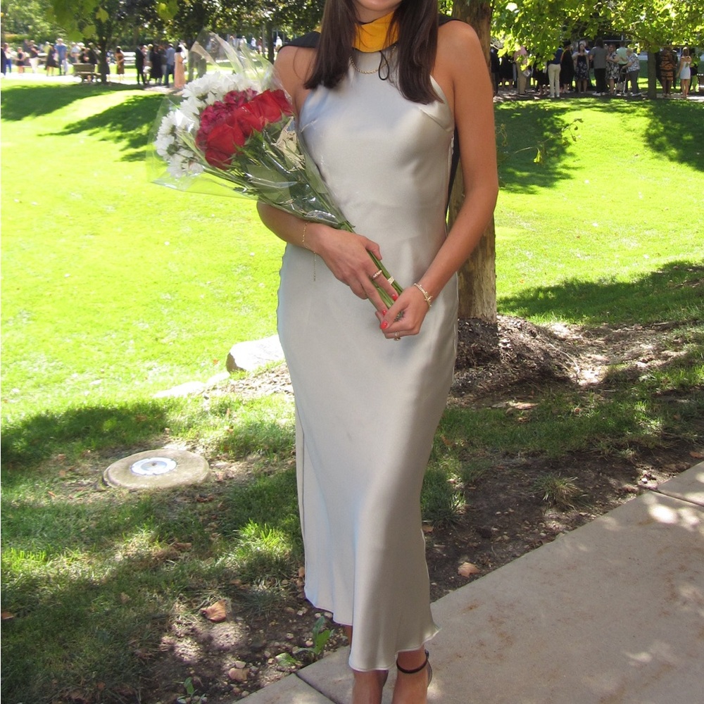 Zara Silver Halter Maxi Dress for Wedding Guests
